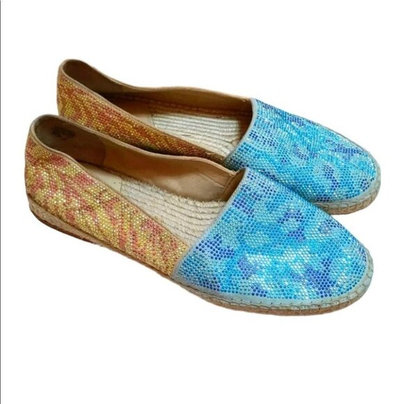 Brian Atwood Hartwell rhinestone blue tan flat espadrilles women’s size 7 - Picture 13 of 15